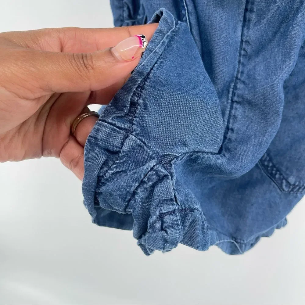 Justice Girl’s Blue Chambray Lyocell Short Sleeve One Piece Romper Size 6